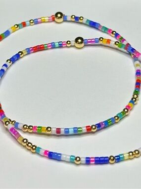 BramFam Beads 14k gold Handmade Multicolor Beaded Bracelet with Gold Accent